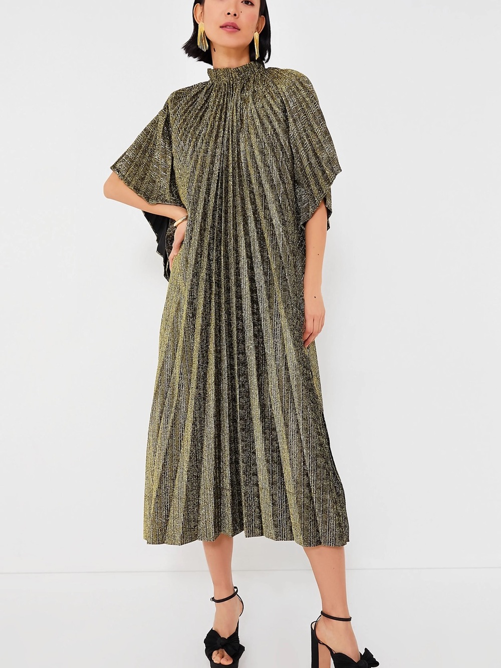 Tuckernuck Metallic Gold Pleated Midi Dress